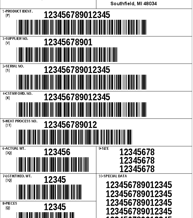 AIAG B-5 Primary Metals Identification Tag